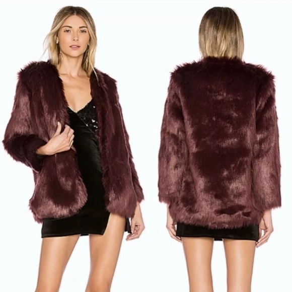 Lovers + Friends Deep Burgundy/Wine Faux Fur Jacket - Picture 1 of 13